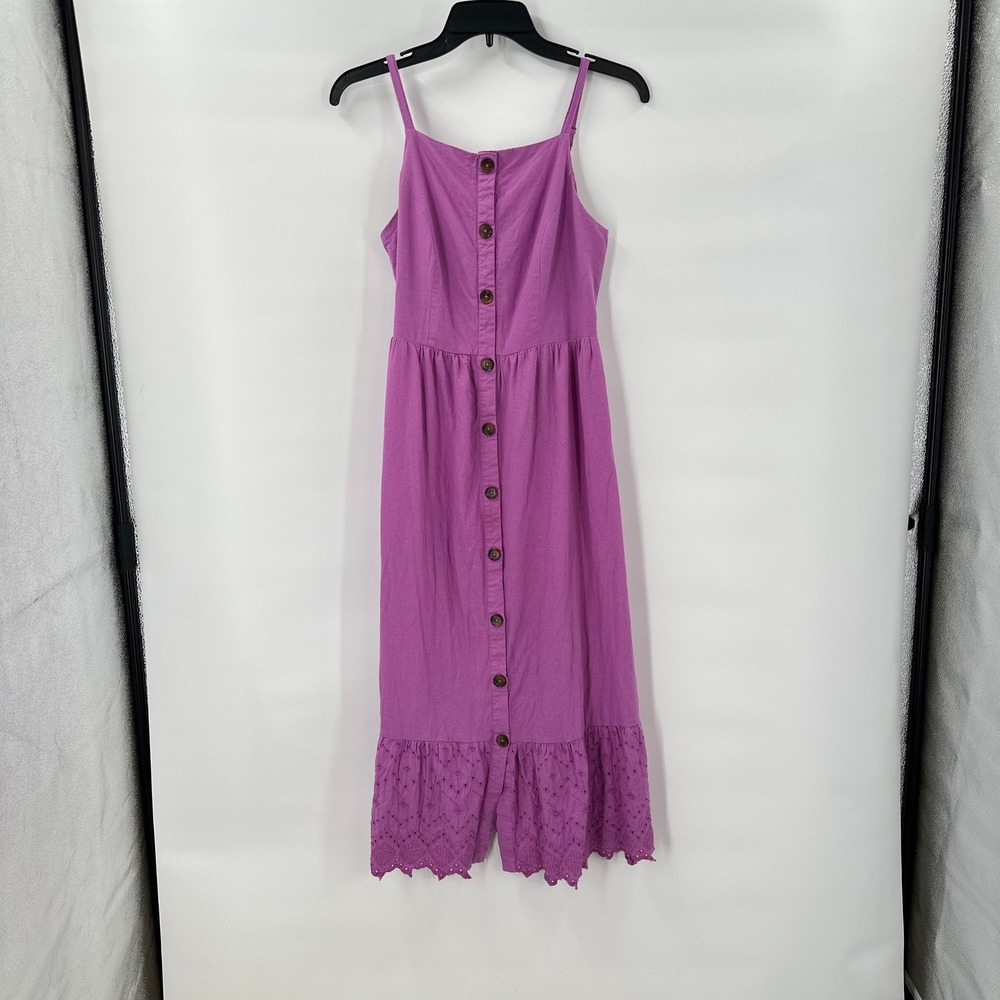 Boho‎ Lilac Eyelet Midi Sundress Small Button Spaghetti Strap Summer Festival